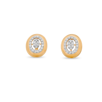 Oval shaped 14K yellow gold daimond stud